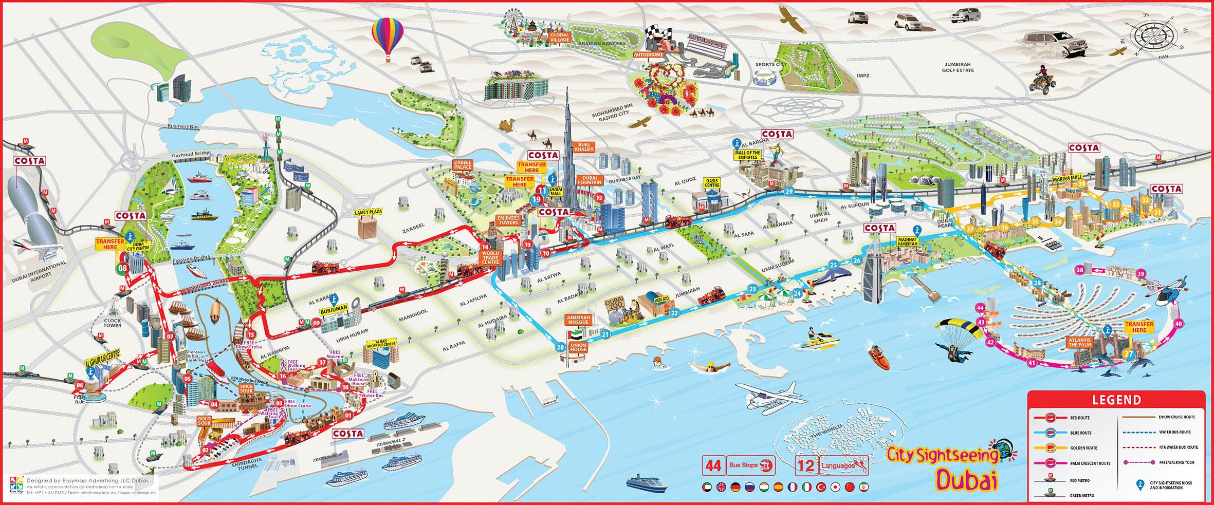 Karte von Dubai Bus Tour: hop on hop off Bus Tours und Big Bus of Dubai